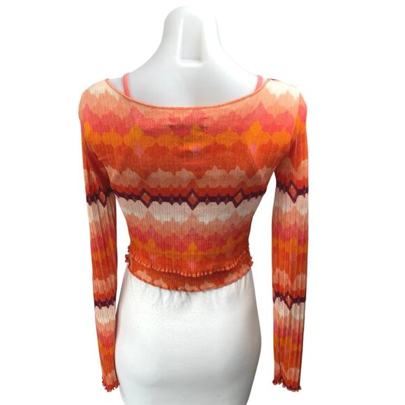 Urban Outfitters Tulli Orange Cami Tank Top Cropped Cardigan 2 Piece Set Size L - Picture 2 of 7
